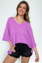 Lavender / SM Elara Waffle Knit Exposed Seam Top - FINAL SALE - Madison and Mallory