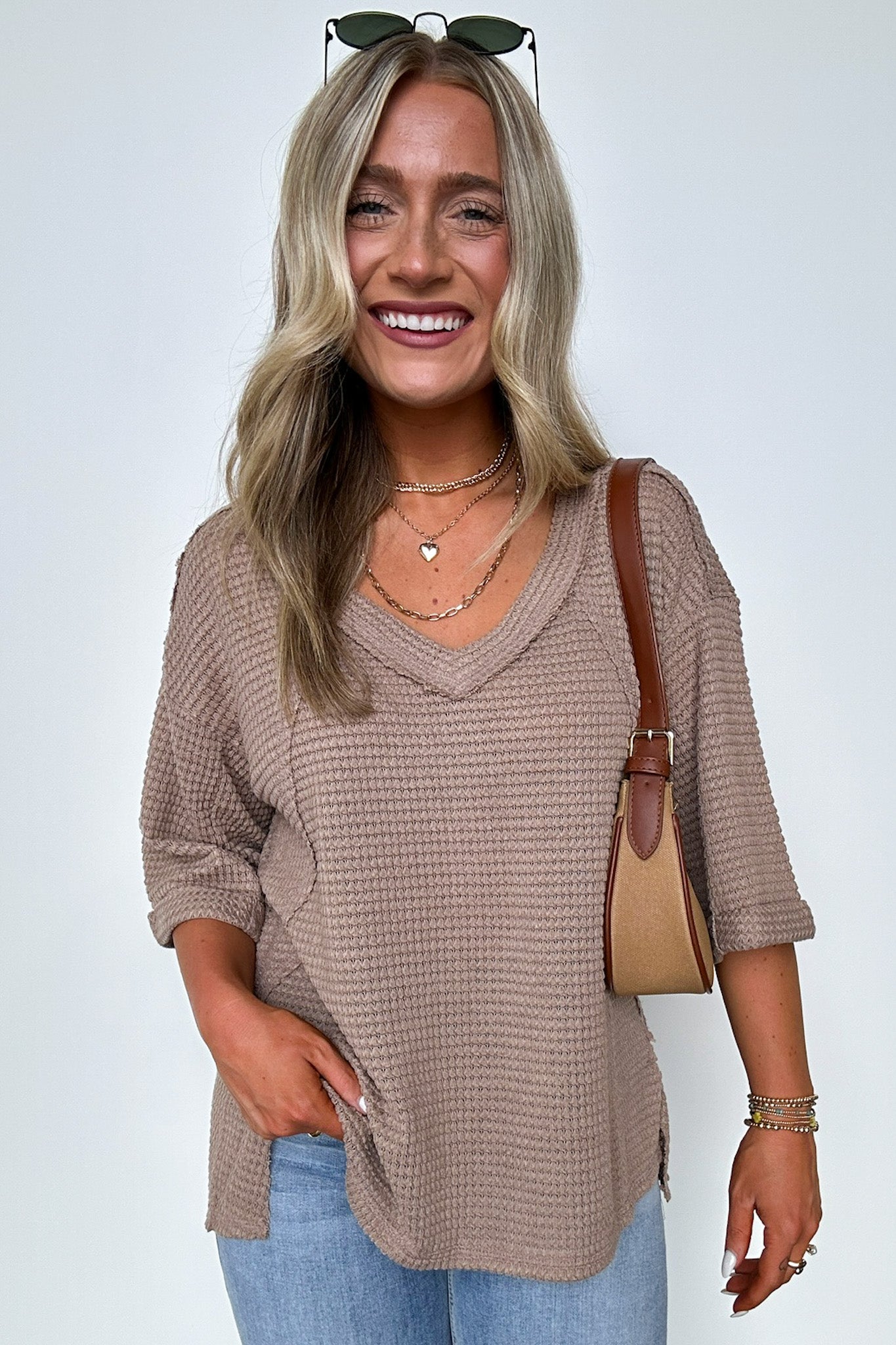 Elara Waffle Knit Exposed Seam Top - FINAL SALE - Madison and Mallory