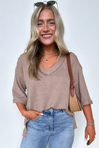 Light Mocha / SM Elara Waffle Knit Exposed Seam Top - FINAL SALE - Madison and Mallory