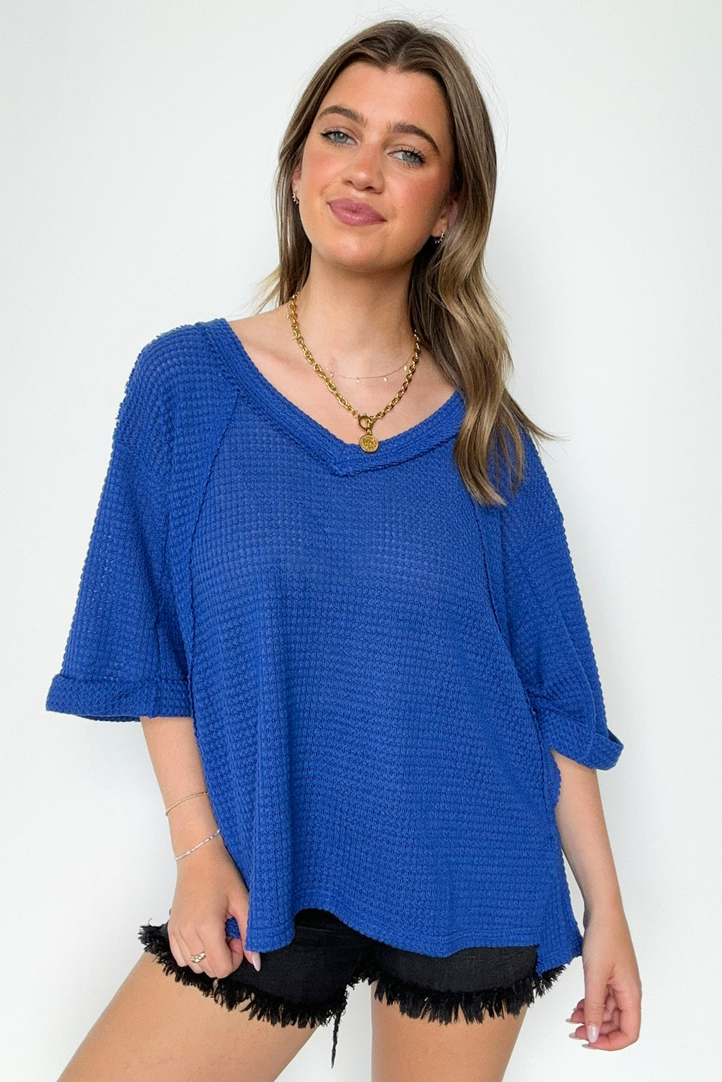 Elara Waffle Knit Exposed Seam Top - FINAL SALE - Madison and Mallory