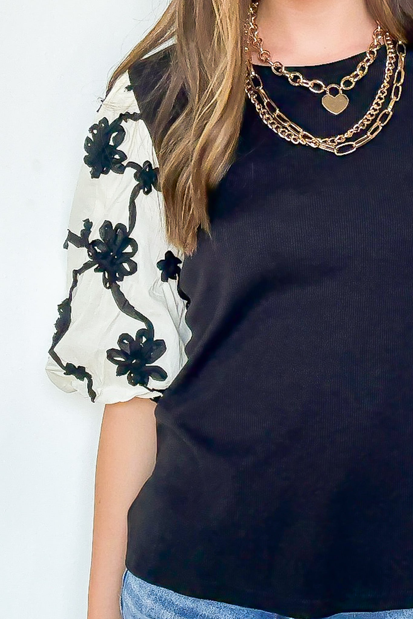 Elarah Mix Media Contrast Embroidered Knit Top - Madison and Mallory