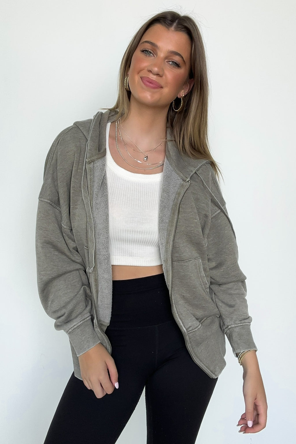 Elaynah Fleece Tapered Hoodie Jacket - FINAL SALE - Madison and Mallory