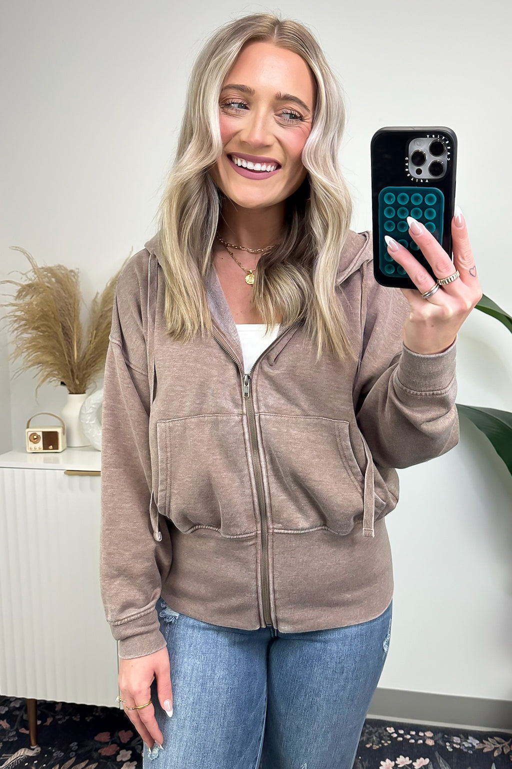 Cocoa Dust / S Elaynah Fleece Tapered Hoodie Jacket - BACK IN STOCK - Madison and Mallory