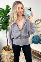 Gray / S Elaynah Fleece Tapered Hoodie Jacket - FINAL SALE - Madison and Mallory