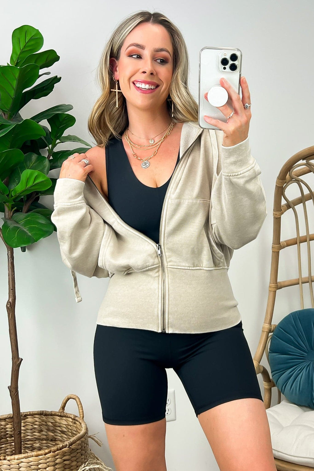 Natural / S Elaynah Fleece Tapered Hoodie Jacket - FINAL SALE - Madison and Mallory