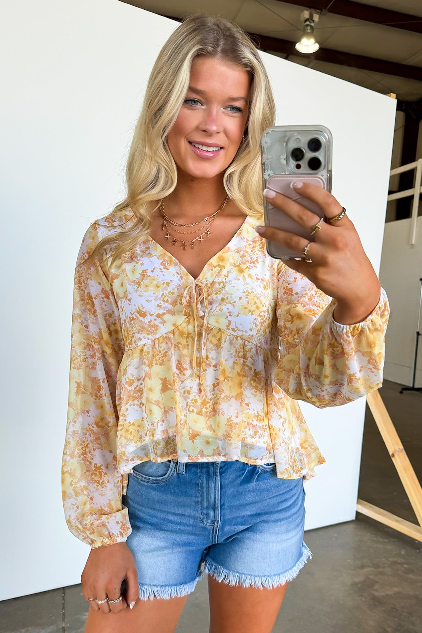 Yellow / S Elegant Ease Floral Print Swing Top - Madison and Mallory