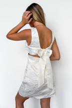 S / Off White Elegant Charm Jacquard Bow Back Dress - Madison and Mallory