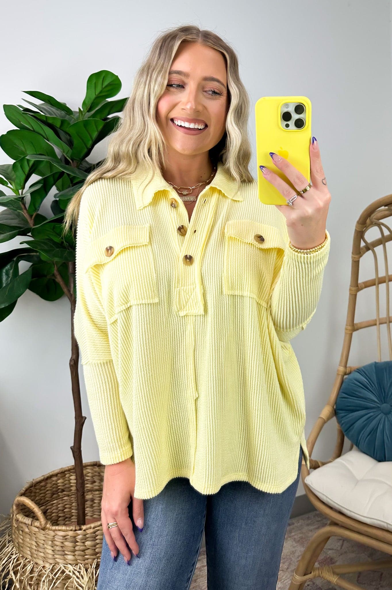 Banana / S Eleri Ribbed Oversized Henley Button Top - FINAL SALE - Madison and Mallory