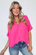 Fuchsia / SM Elevated Decision Linen Button Down Top - FINAL SALE - Madison and Mallory