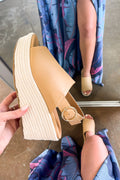 Toffee / 5.5 Elevated Perspective Slingback Faux Leather Wedges - FINAL SALE - Madison and Mallory