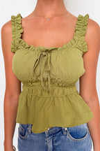 Elevated Ruffle Tie Front Tank Top - Madison and Mallory