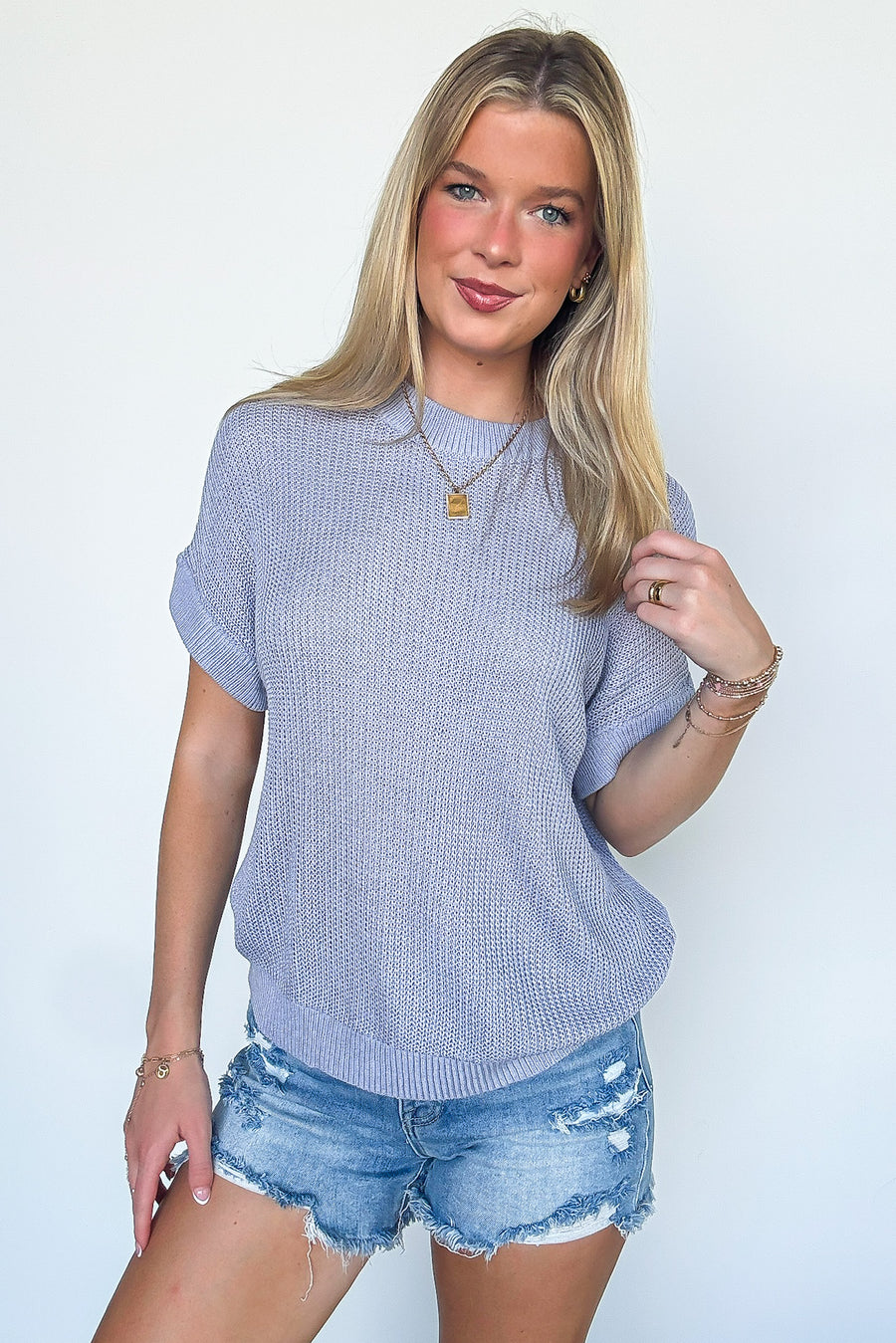 Eliza Knit Short Sleeve Sweater Top