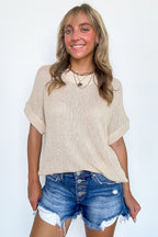 Taupe / S Eliza Knit Short Sleeve Sweater Top - FINAL SALE - Madison and Mallory