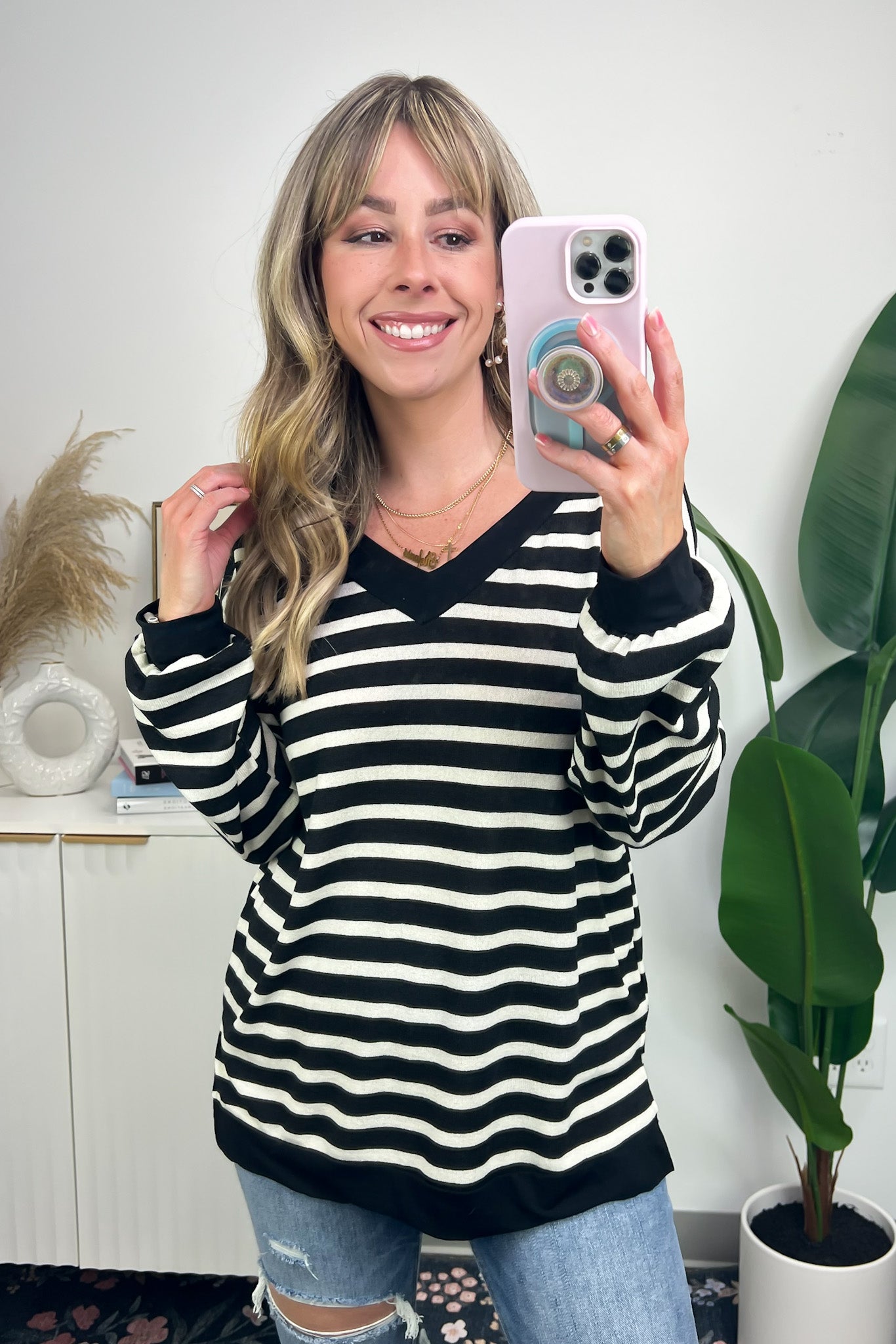 Elize V-Neck Long Sleeve Striped Top - FINAL SALE - Madison and Mallory