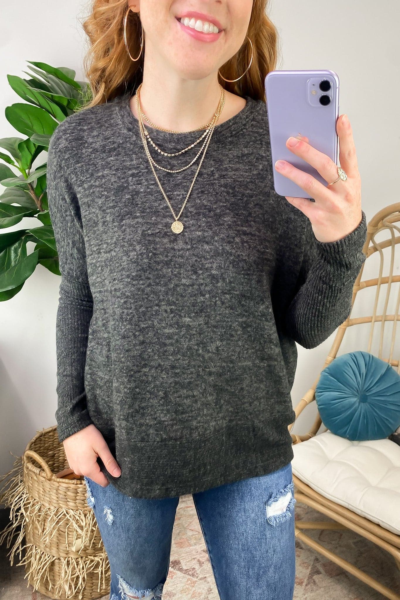  Ellegra Brushed Knit Dolman Sleeve Top - Madison and Mallory