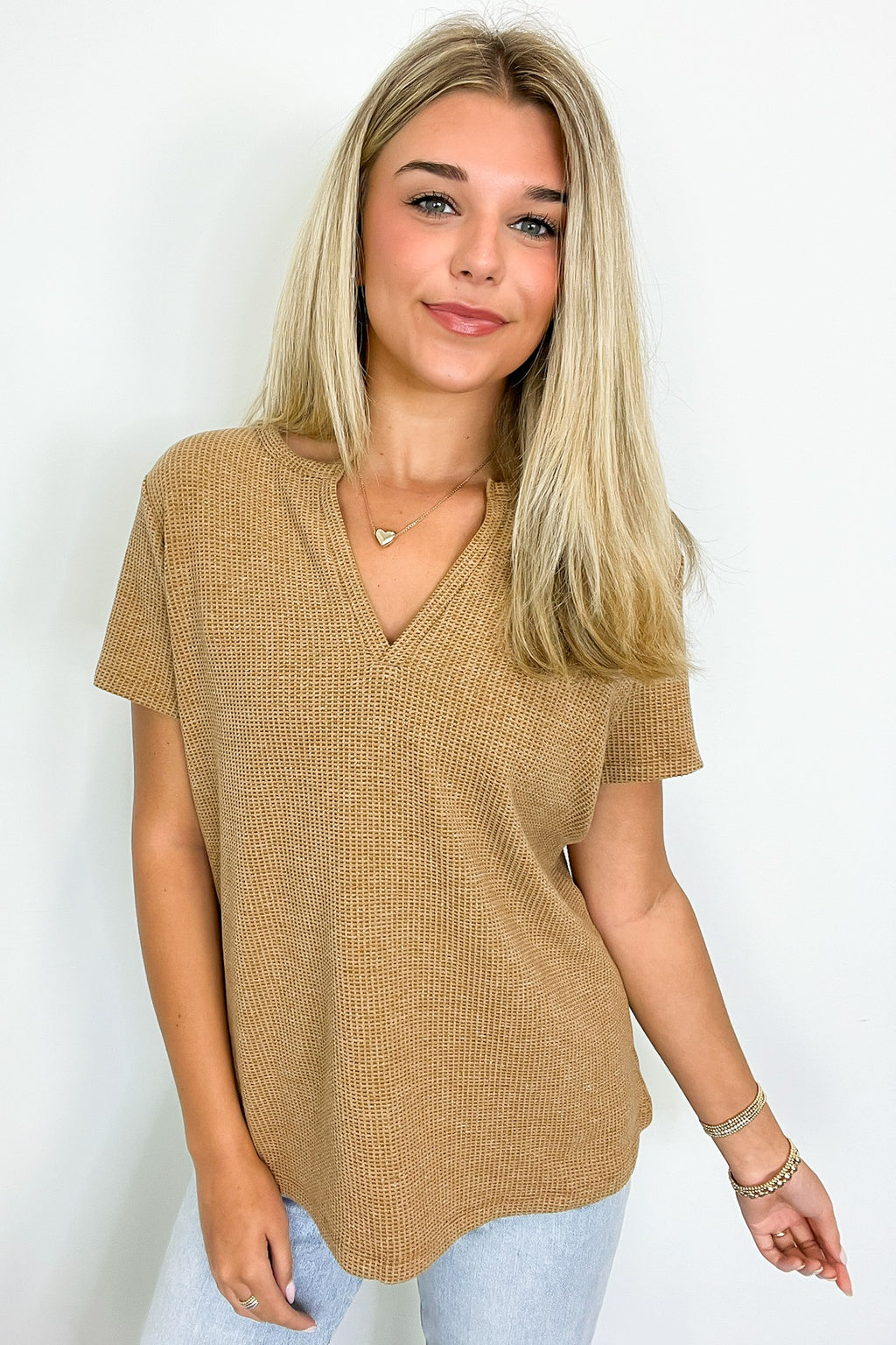  Ellie Waffle Knit V-Neck Top - BACK IN STOCK - Madison and Mallory