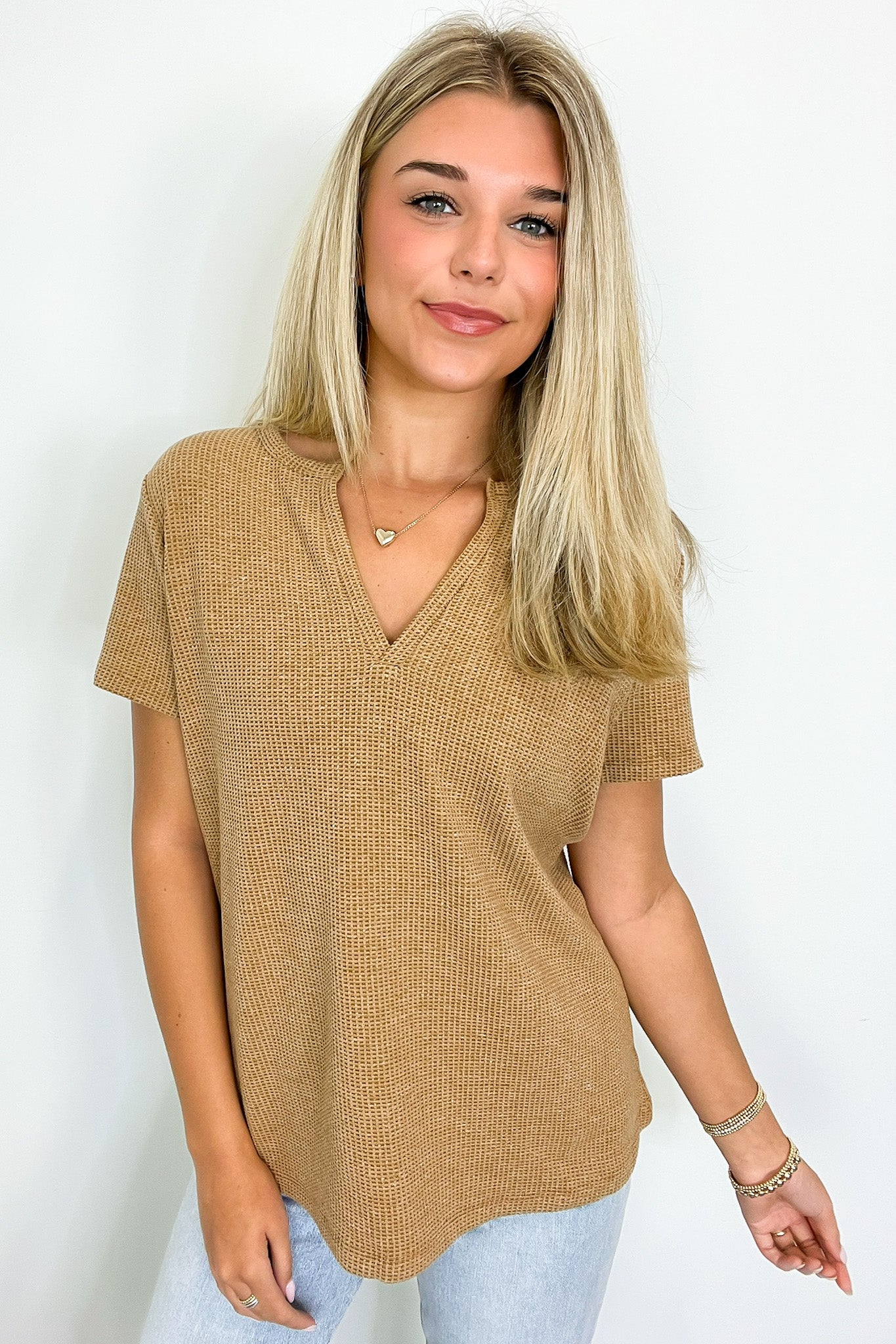  Ellie Waffle Knit V-Neck Top - BACK IN STOCK - Madison and Mallory