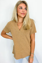 Ellie Waffle Knit V-Neck Top - FINAL SALE - Madison and Mallory
