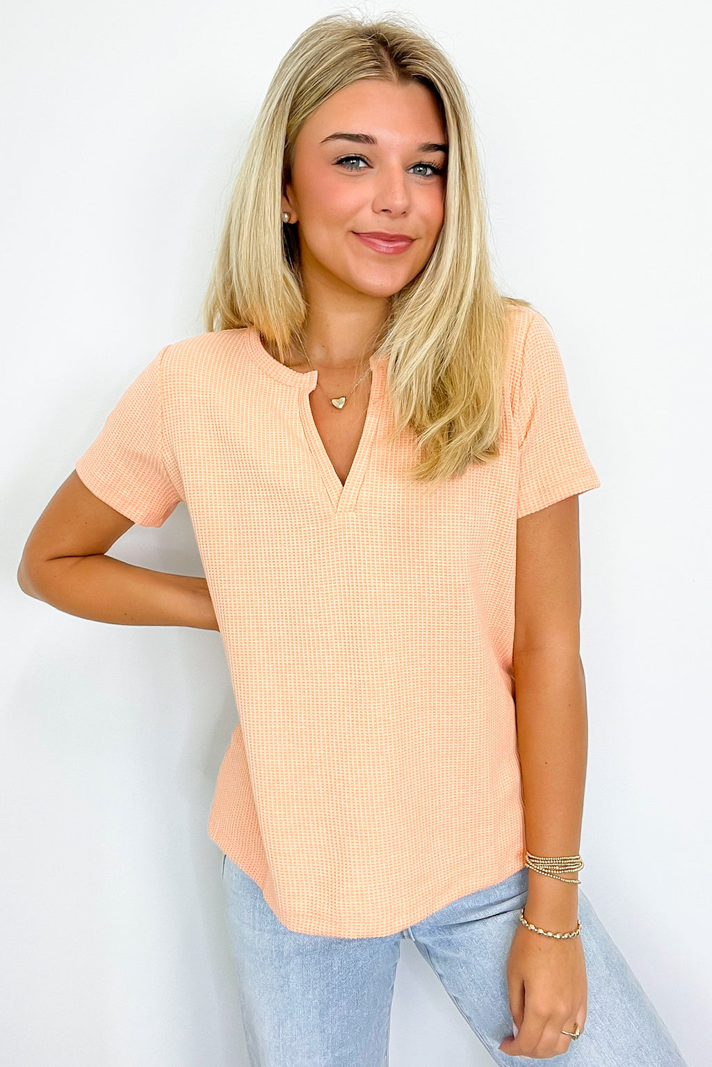 Ellie Waffle Knit V-Neck Top - FINAL SALE - Madison and Mallory