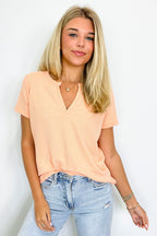 Apricot / S Ellie Waffle Knit V-Neck Top - FINAL SALE - Madison and Mallory