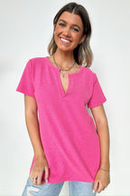 Fuchsia / S Ellie Waffle Knit V-Neck Top - FINAL SALE - Madison and Mallory