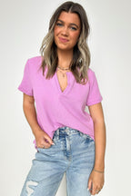 Ellie Waffle Knit V-Neck Top - FINAL SALE - Madison and Mallory