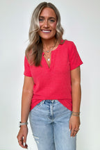 Ellie Waffle Knit V-Neck Top - FINAL SALE - Madison and Mallory