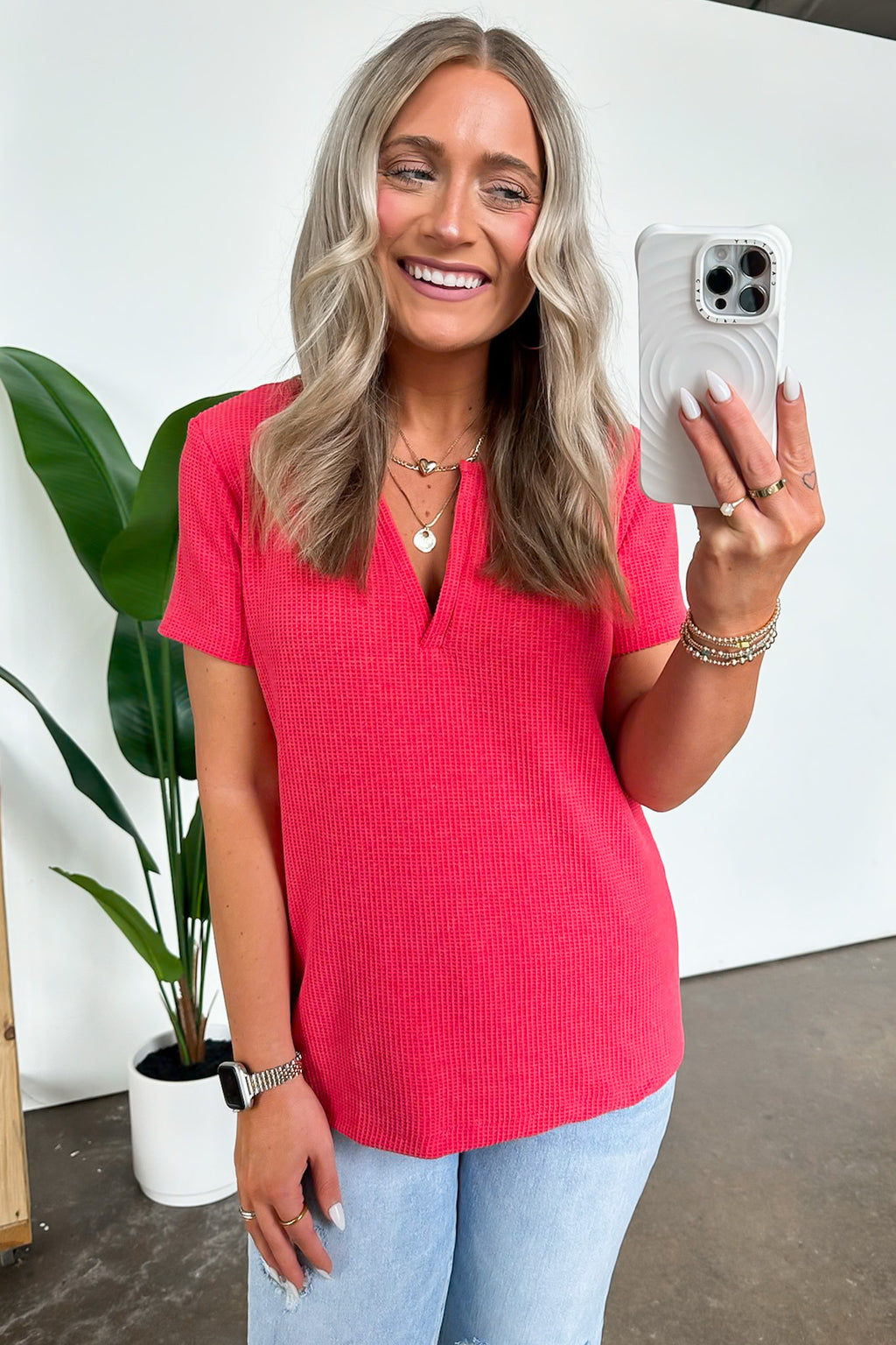  Ellie Waffle Knit V-Neck Top - BACK IN STOCK - Madison and Mallory
