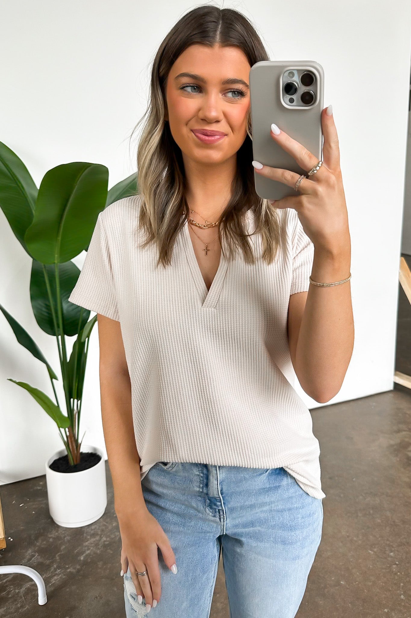  Ellie Waffle Knit V-Neck Top - BACK IN STOCK - Madison and Mallory