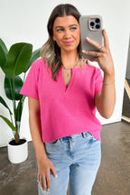  Ellie Waffle Knit V-Neck Top - BACK IN STOCK - Madison and Mallory