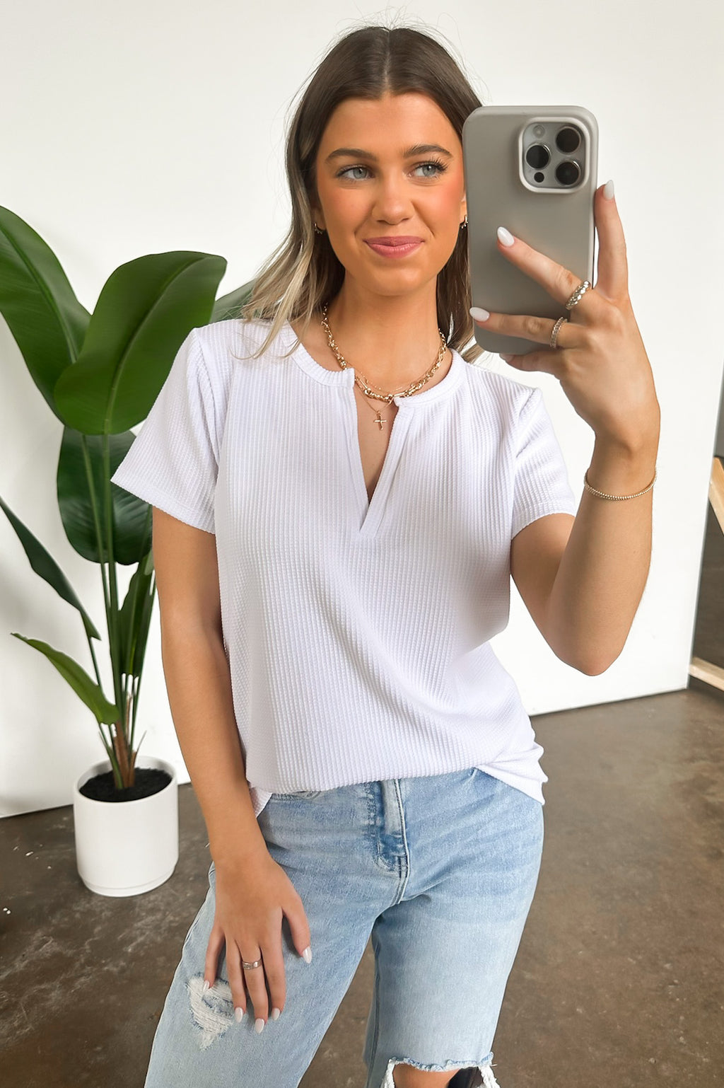  Ellie Waffle Knit V-Neck Top - BACK IN STOCK - Madison and Mallory