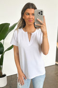 Off White / S Ellie Waffle Knit V-Neck Top - FINAL SALE - Madison and Mallory