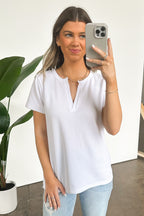 Off White / S Ellie Waffle Knit V-Neck Top - FINAL SALE - Madison and Mallory