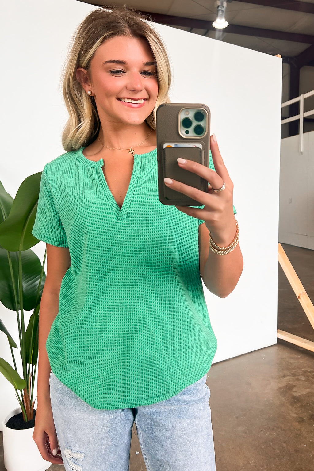  Ellie Waffle Knit V-Neck Top - BACK IN STOCK - Madison and Mallory
