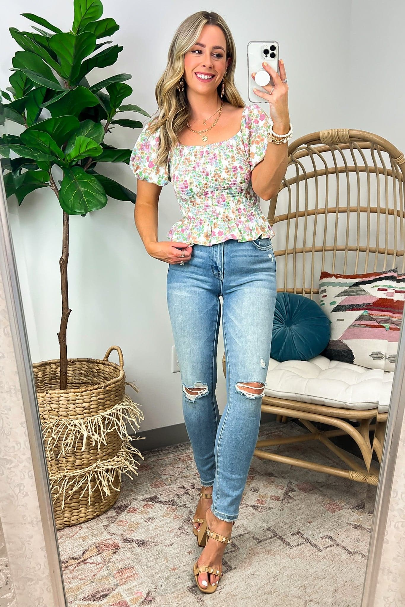  Ellywe Smocked Floral Print Top - Madison and Mallory