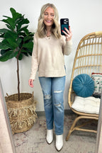 Elvy Long Sleeve Split V-Neck Brushed Knit Top - FINAL SALE - Madison and Mallory