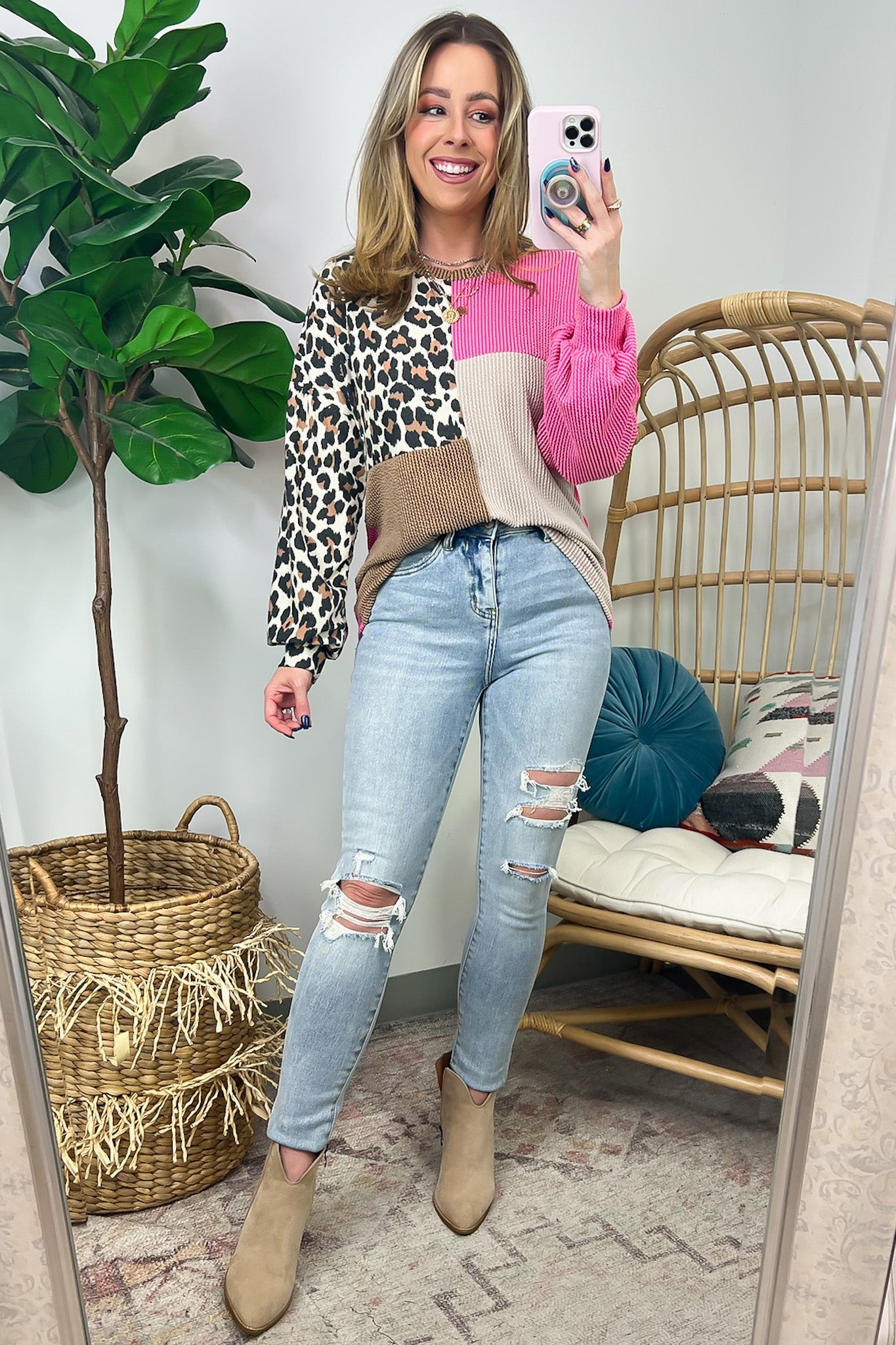  Elym Animal Print Color Block Top - Madison and Mallory