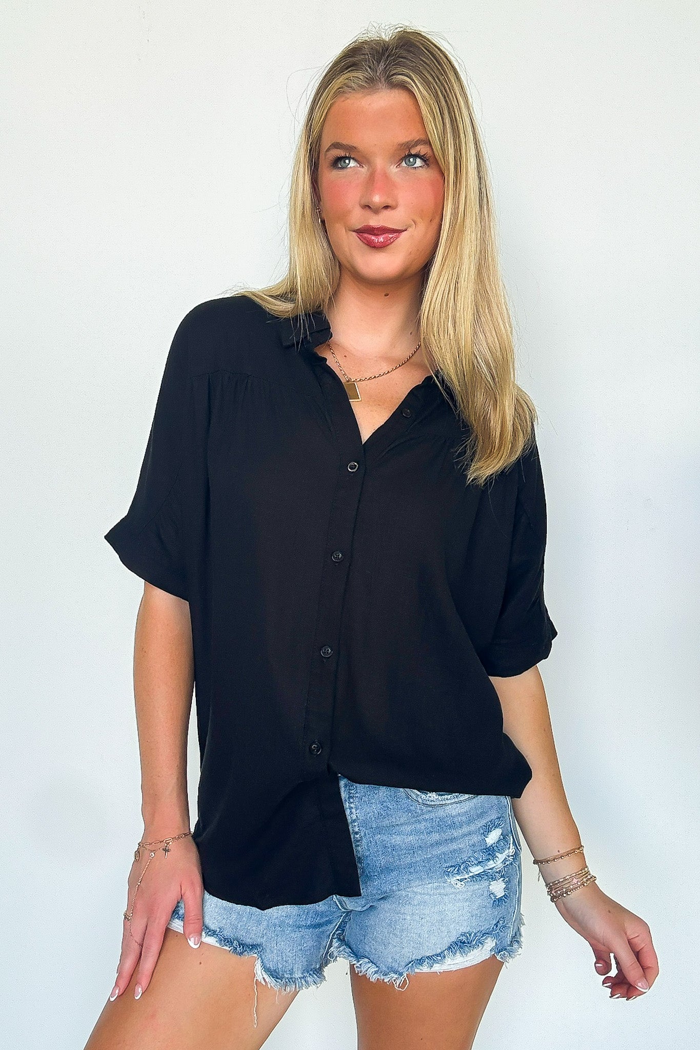 Emaleigh Button Up Collared Dolman Shirt - Madison and Mallory