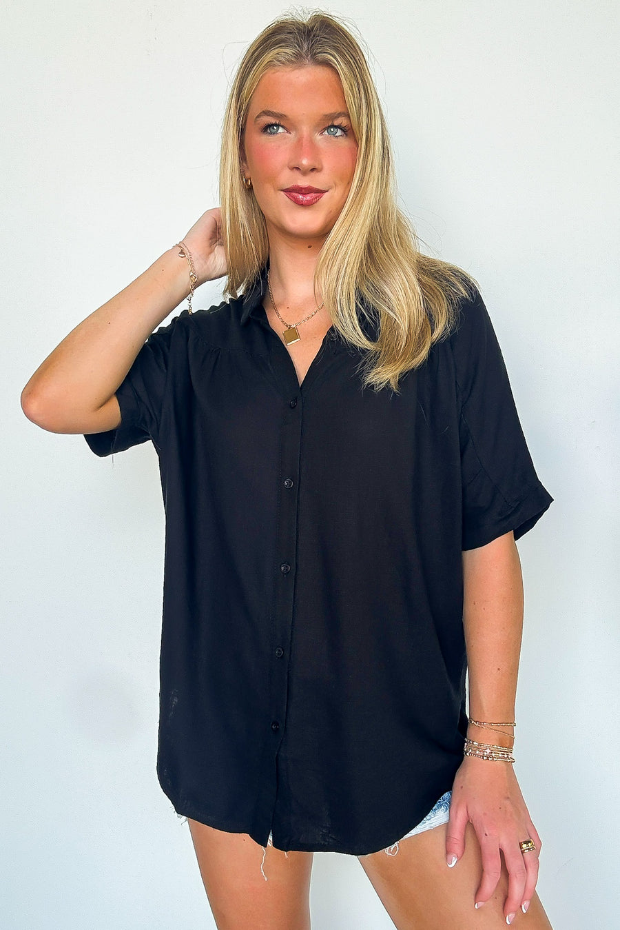 Emaleigh Button Up Collared Dolman Shirt - Madison and Mallory