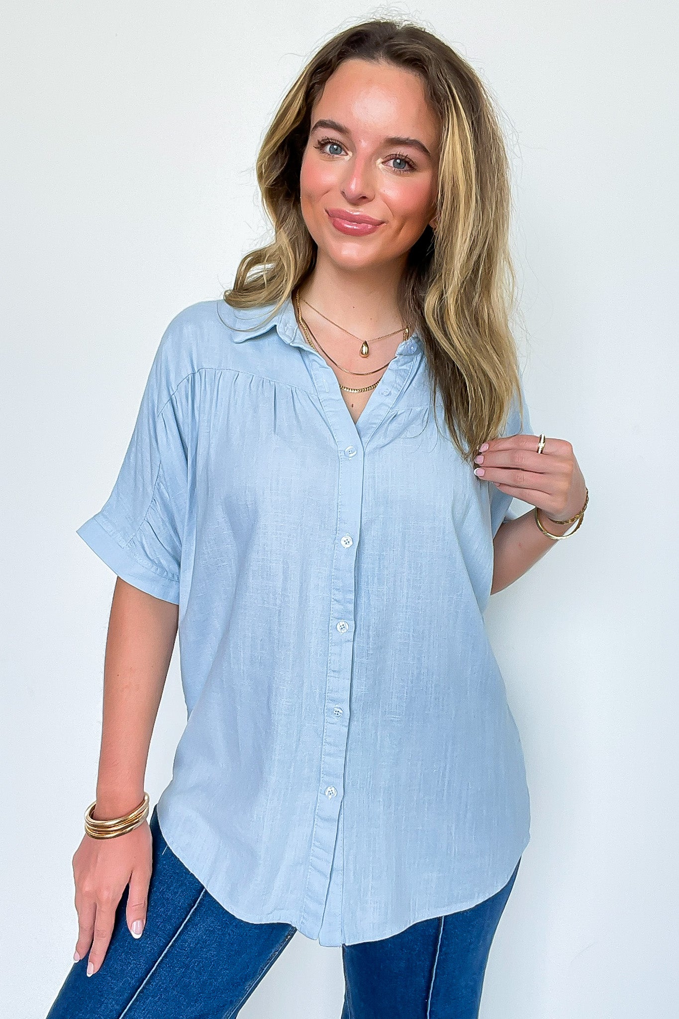 Emaleigh Button Up Collared Dolman Shirt - Madison and Mallory