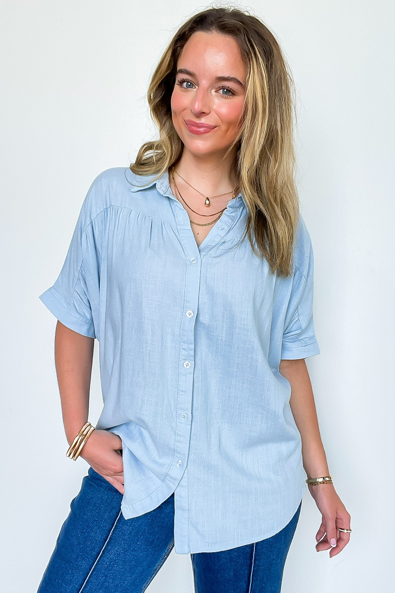 Emaleigh Button Up Collared Dolman Shirt - Madison and Mallory