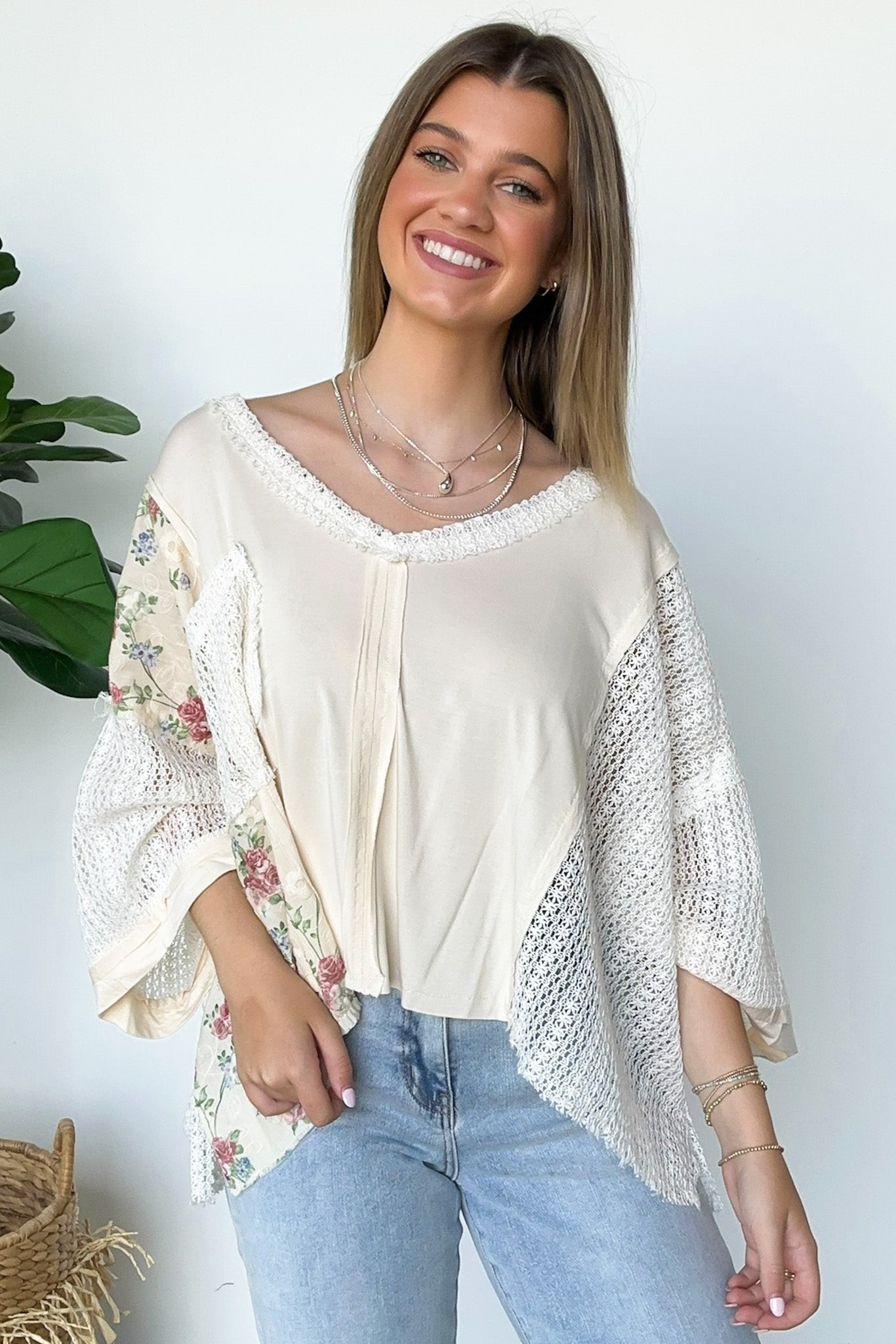  Embley Floral and Lace Contrast Relaxed Top - Madison and Mallory