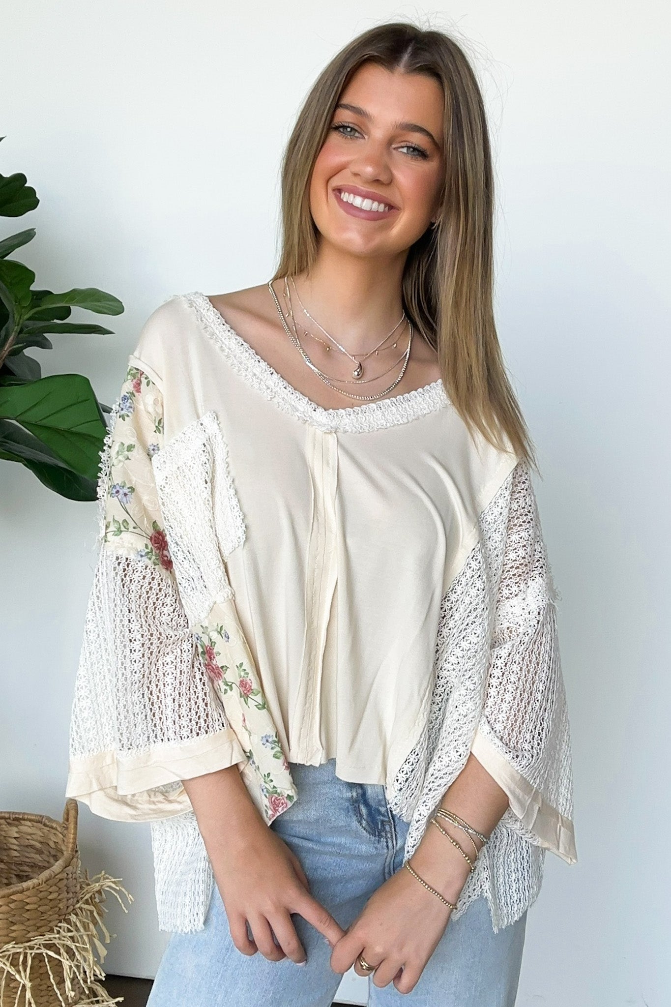  Embley Floral and Lace Contrast Relaxed Top - Madison and Mallory