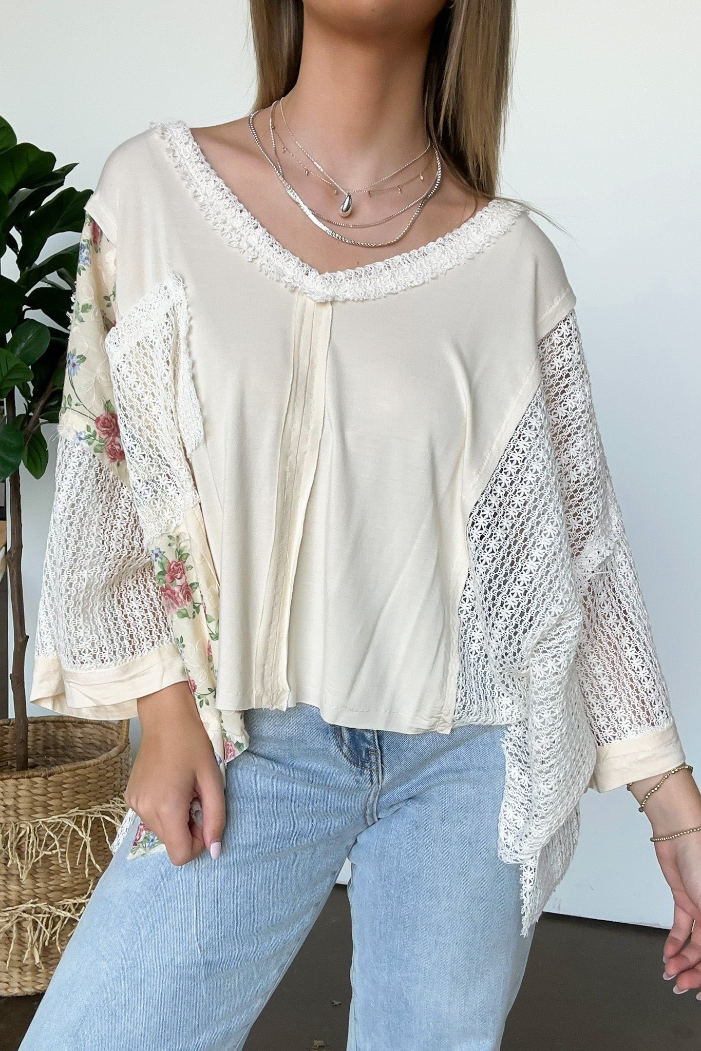  Embley Floral and Lace Contrast Relaxed Top - Madison and Mallory