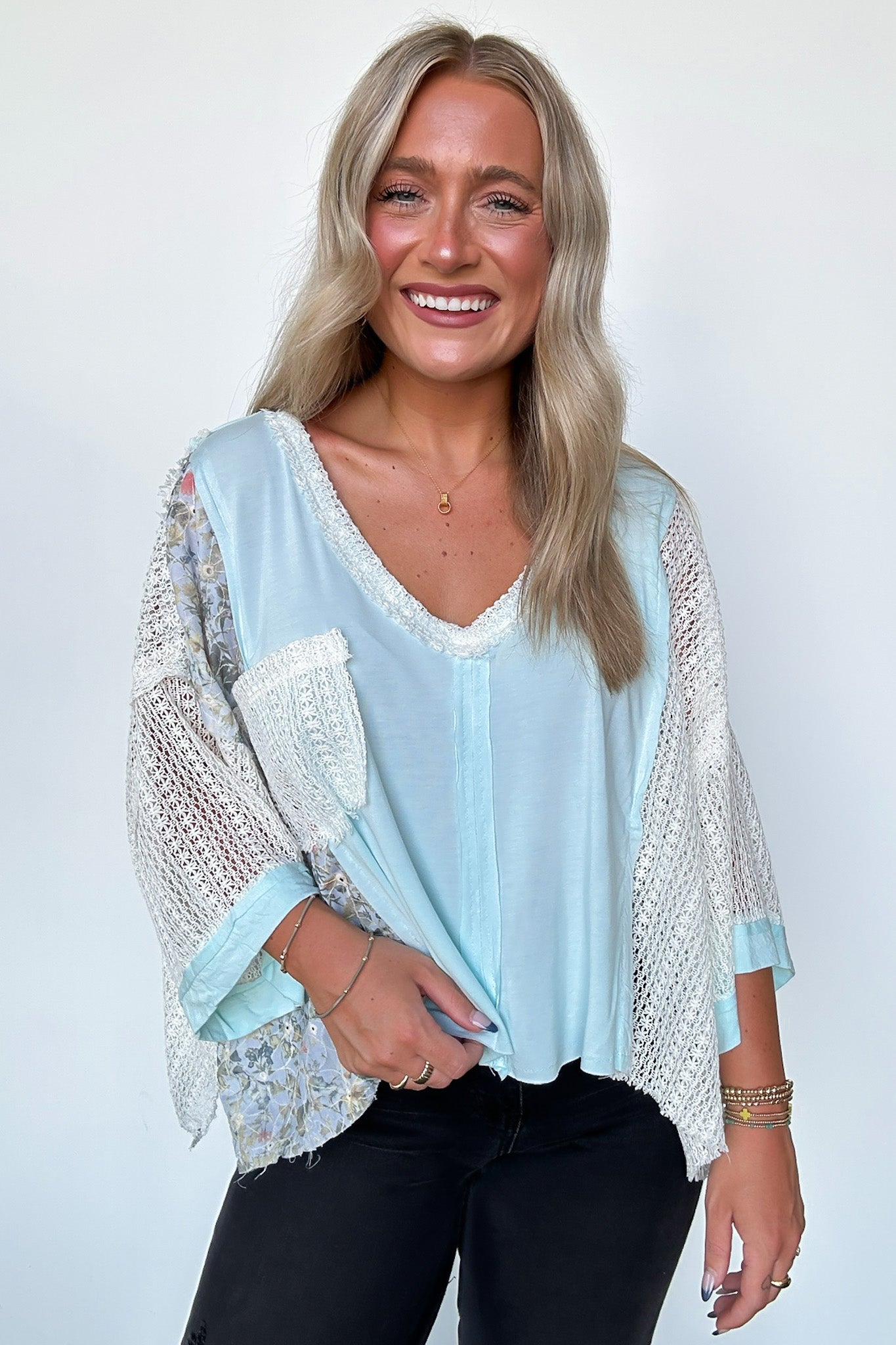  Embley Floral and Lace Contrast Relaxed Top - Madison and Mallory