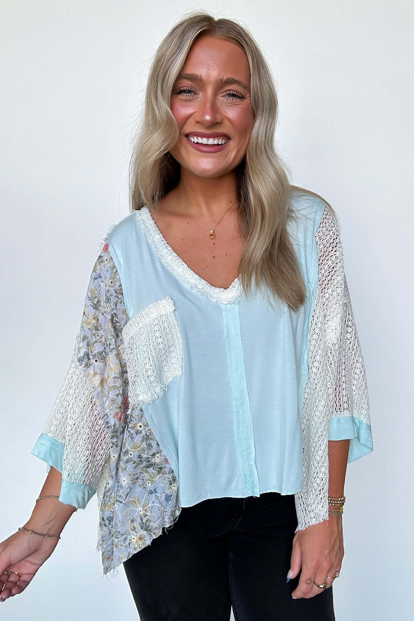  Embley Floral and Lace Contrast Relaxed Top - Madison and Mallory