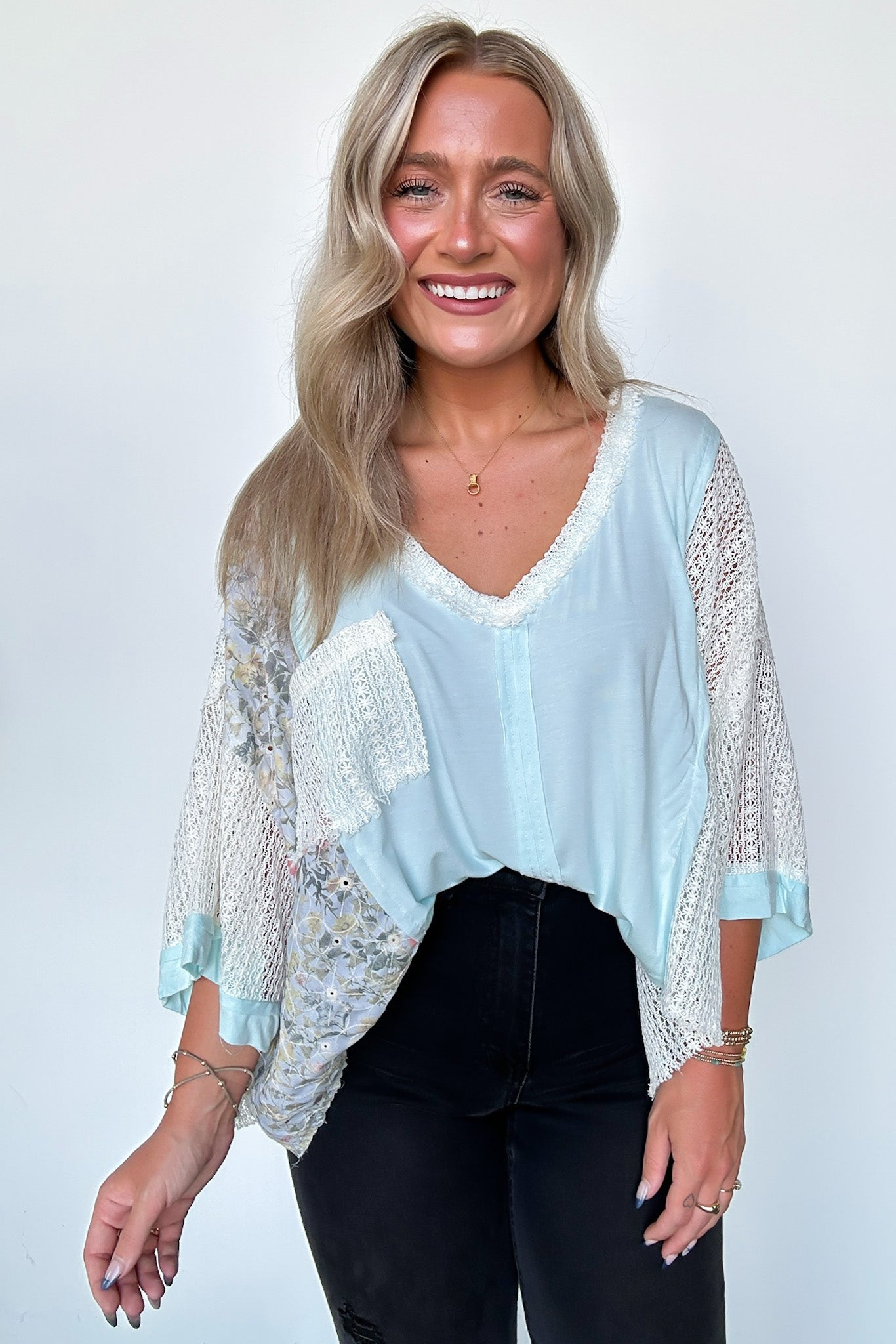  Embley Floral and Lace Contrast Relaxed Top - Madison and Mallory