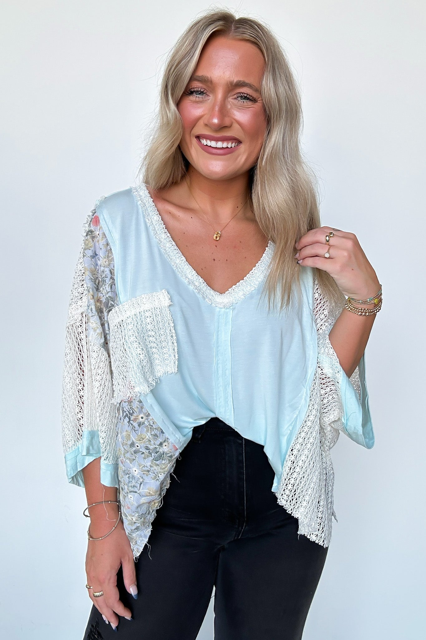  Embley Floral and Lace Contrast Relaxed Top - Madison and Mallory