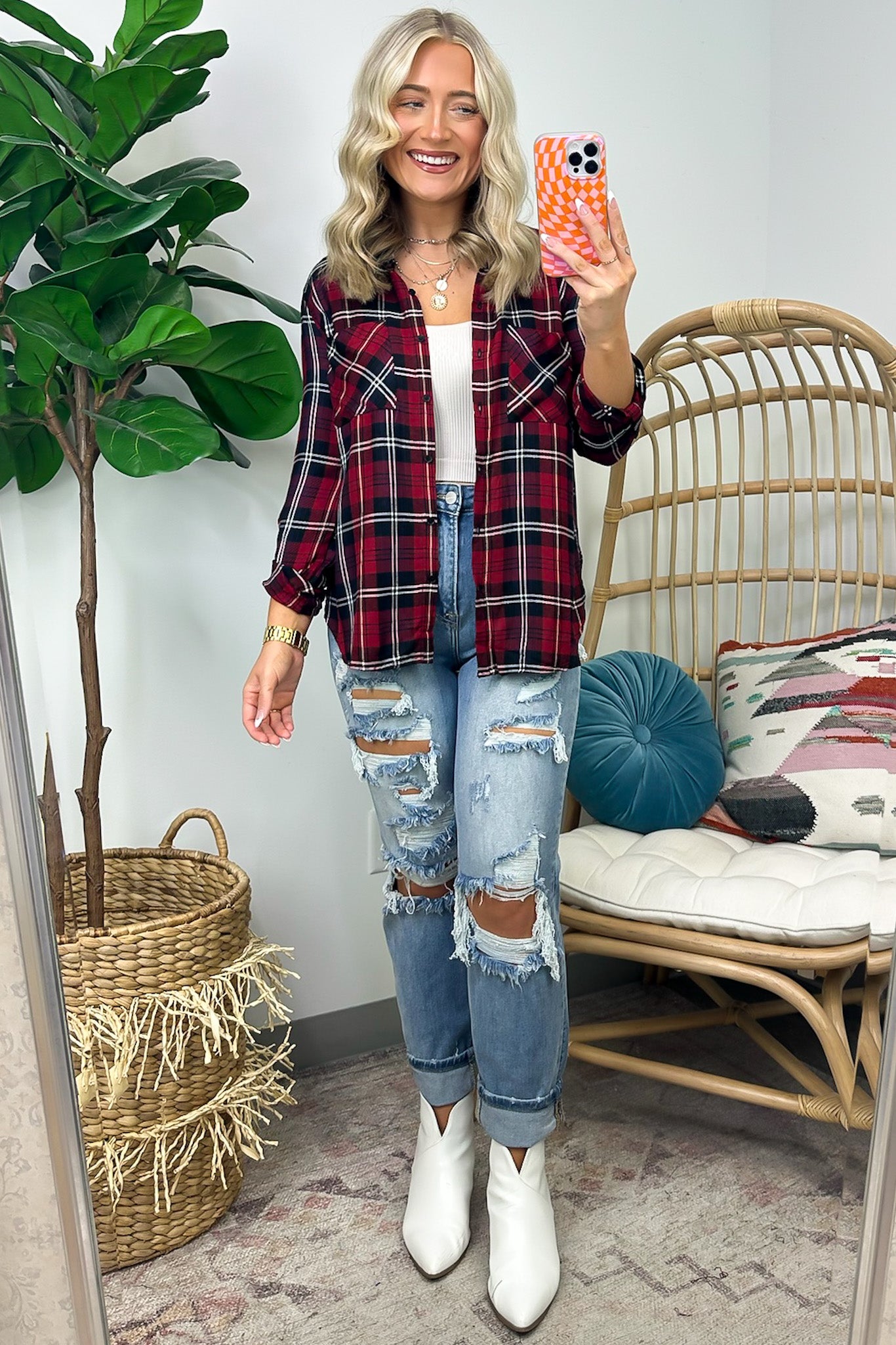  Emerie Oversized Plaid Button Down Top - FINAL SALE - Madison and Mallory