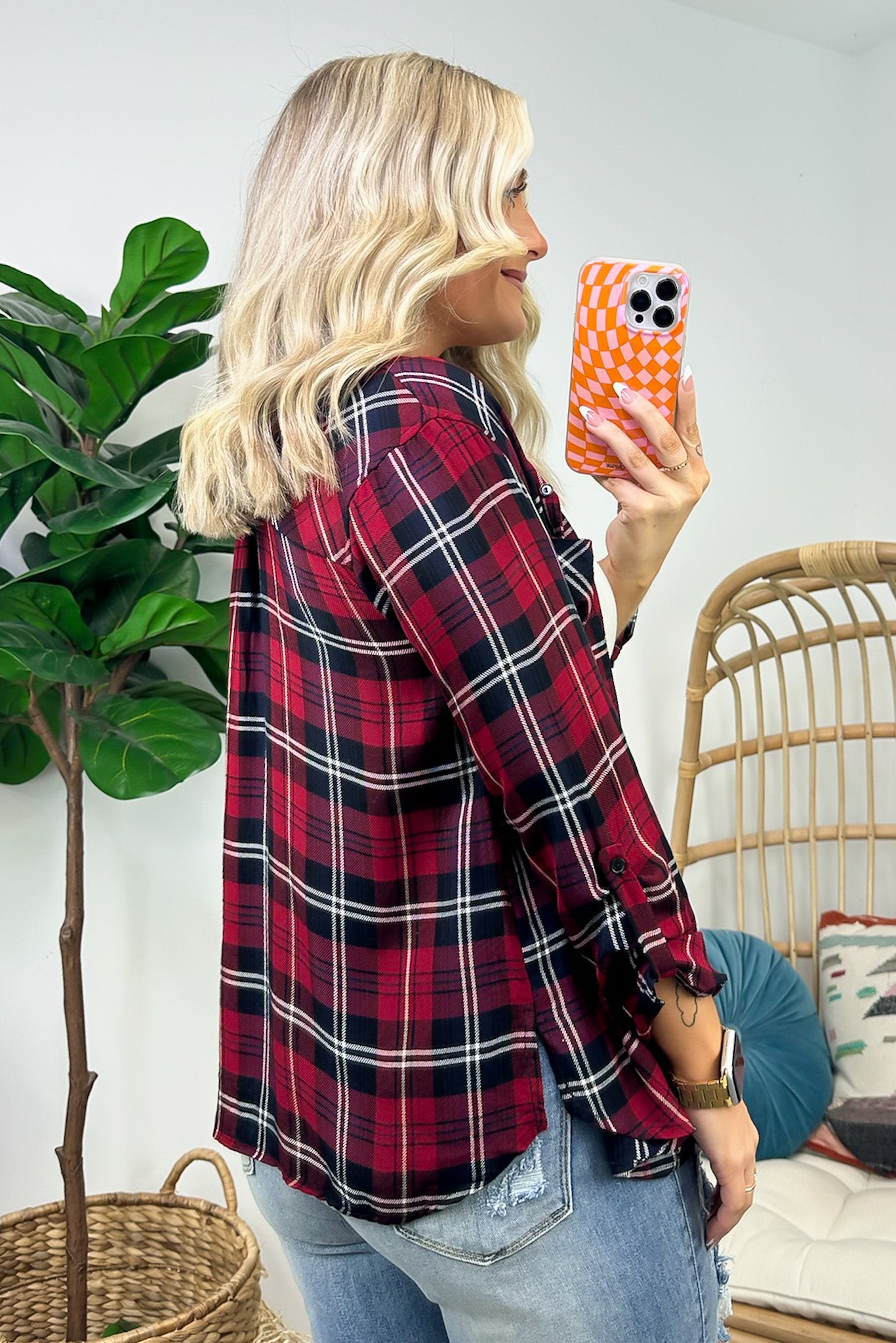  Emerie Oversized Plaid Button Down Top - FINAL SALE - Madison and Mallory